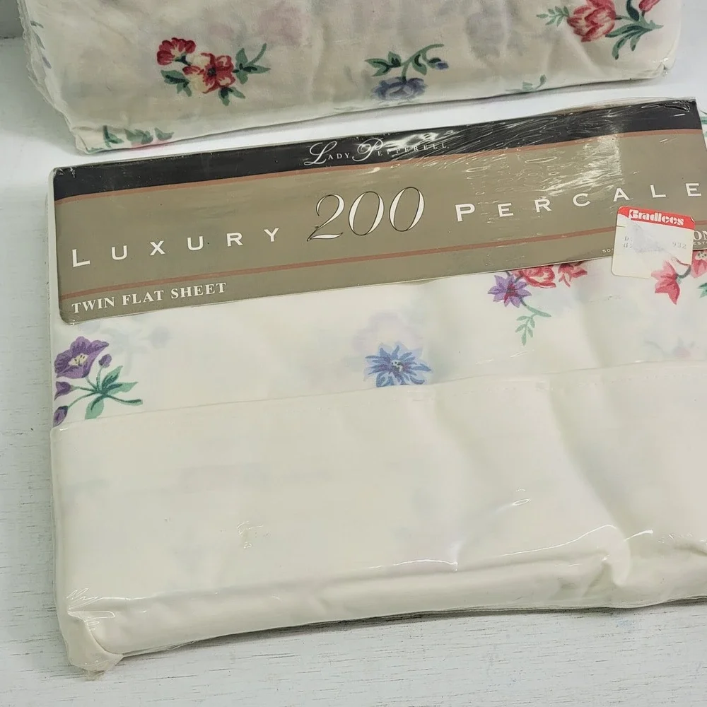 Vintage Lady Pepperell Winter Garden Flower Floral Twin Sheet Set Blend 200 Ct